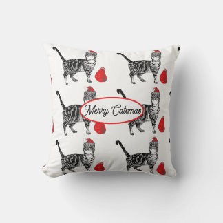Tabby Cat Christmas Santa Hat Cats Red White Cushion
