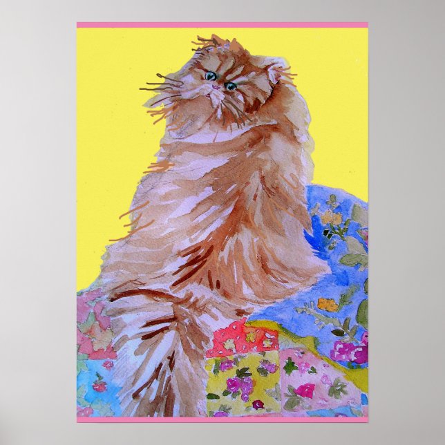 Tabby Cat Cute Cats & Colourful Quilt Poster (Front)