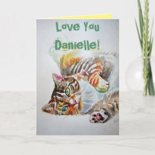 Tabby Cat Cute Cats Love Watercolor Birthday Card