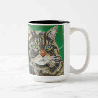Tabby Cat, Cute Kitty Mug Two Toned Green Brown