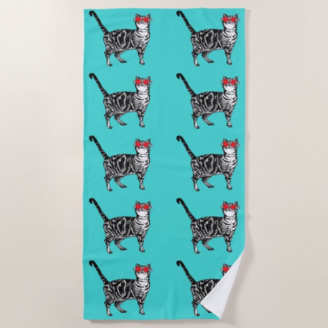 Tabby Cat Cute Pretty Cool Sunglasses Kids Cats Beach Towel (Front)