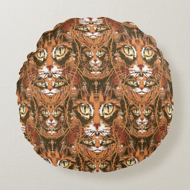 tabby cat facw pattern round cushion (Front)