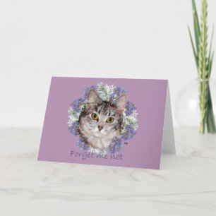 Tabby Cat Forget Me Not Card