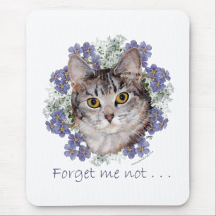 Tabby Cat Forget-Me-Not Mouse Pad