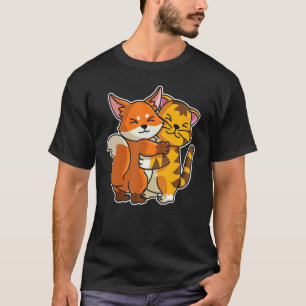 Tabby Cat & Fox Cute Animals For Women Cuddling T-Shirt