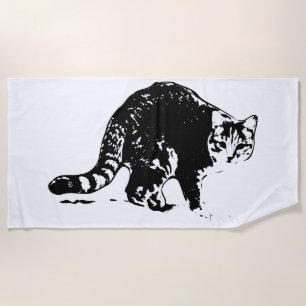 Tabby Cat Full‑Body Black & White Towel