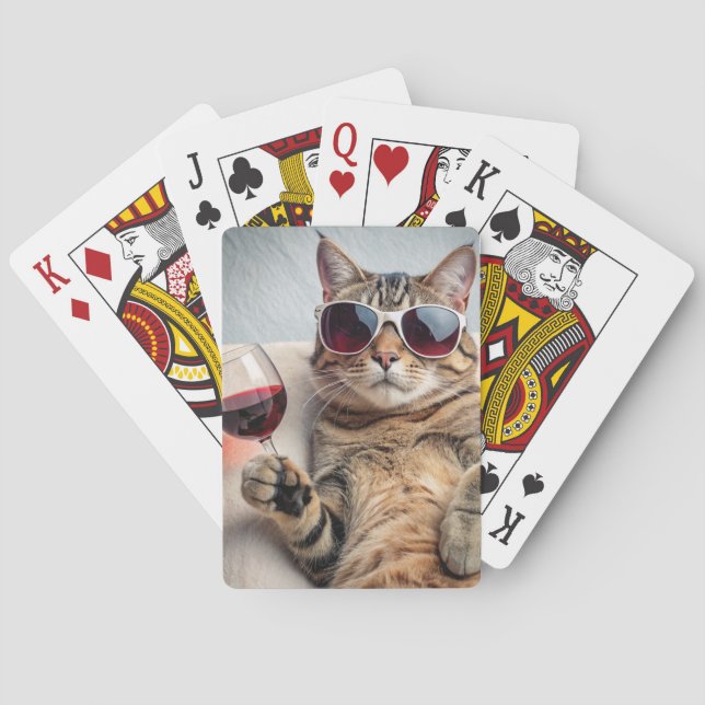 TABBY CAT FUNNY WINE PLAYING CARDS (Back)