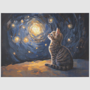 Tabby Cat Gazing at Spiral Starry Sky Tissue Paper
