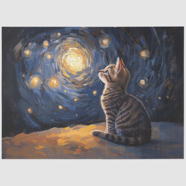 Tabby Cat Gazing at Spiral Starry Sky Tissue Paper (Front)