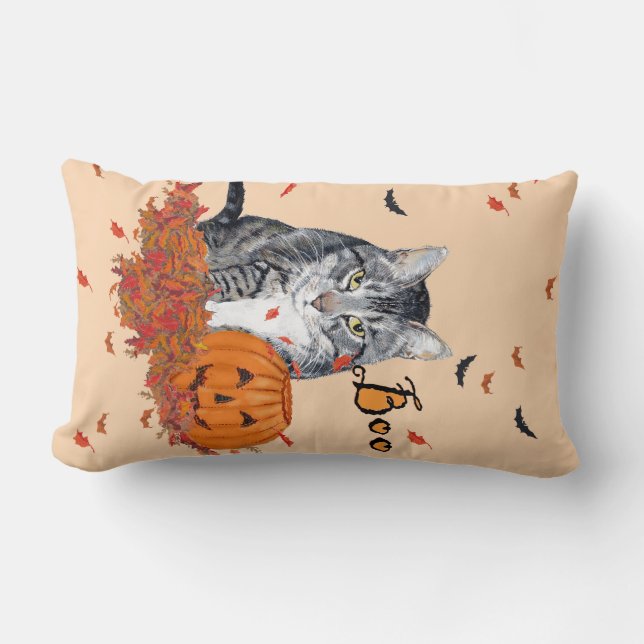 Tabby Cat Halloween Lumbar Cushion (Front)