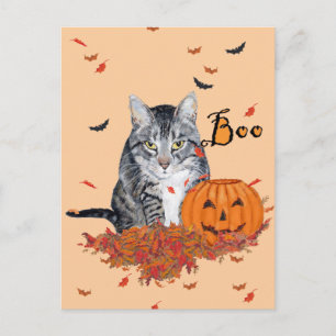 Tabby Cat Halloween Postcard