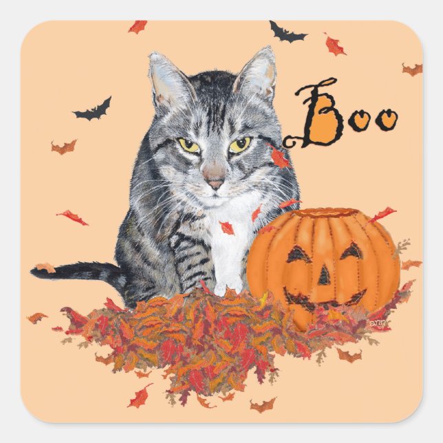 Tabby Cat Halloween Square Sticker (Front)
