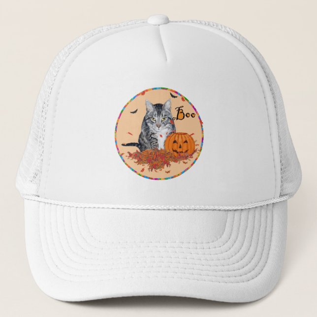 Tabby Cat Halloween Trucker Hat (Front)