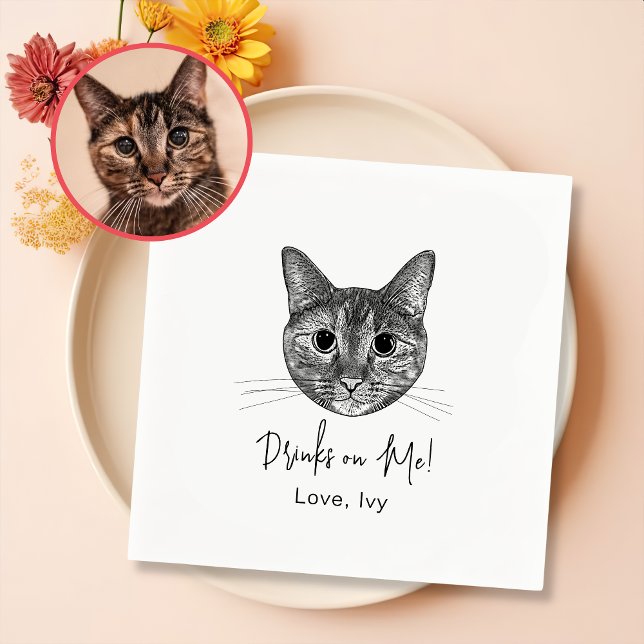 Tabby Cat Hand Drawing Personalised Napkin (Creator Uploaded)