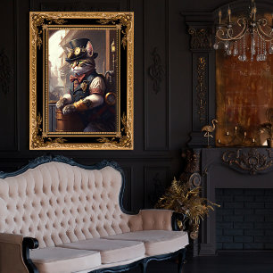 Tabby Cat in a Steampunk Outfit AI Generated Photo Print