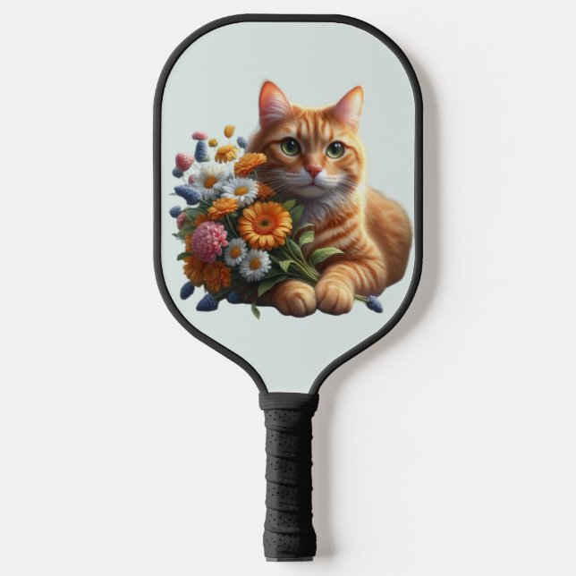 Tabby Cat in Bloom Pickleball Paddle (Front)