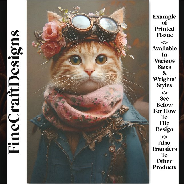 Tabby Cat In Pink Scarf & Coat CD7 Decoupage Tissue Paper (Creator Uploaded)