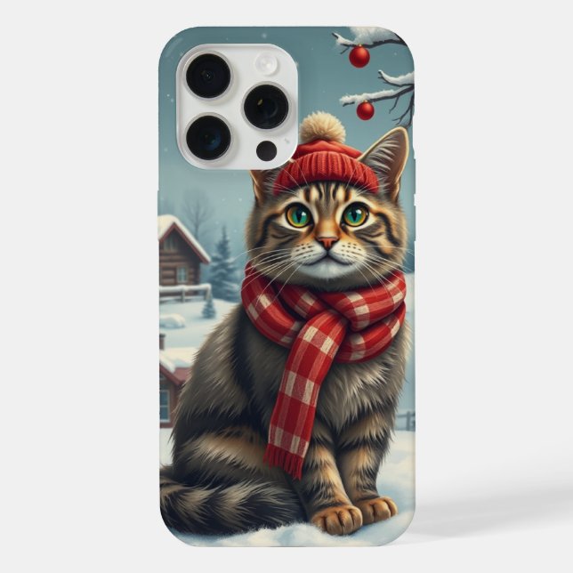 Tabby Cat in Preppy Winter Attire and Hat   iPhone Case (Back)