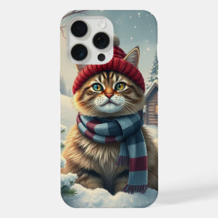 Tabby Cat in Preppy Winter Attire and Hat iPhone 15 Pro Max Case