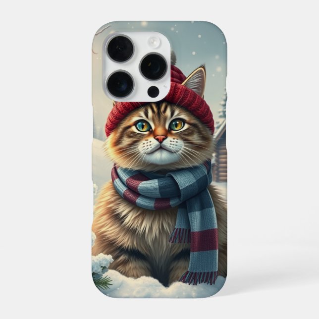 Tabby Cat in Preppy Winter Attire and Hat iPhone Case (Back)