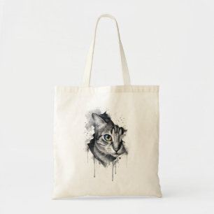 Tabby Cat Ink Portrait with Rainbow Eye Tote Bag