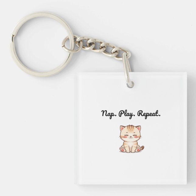 Tabby Cat Keychain – Cozy Cartoon Accessory for Ca (Front)