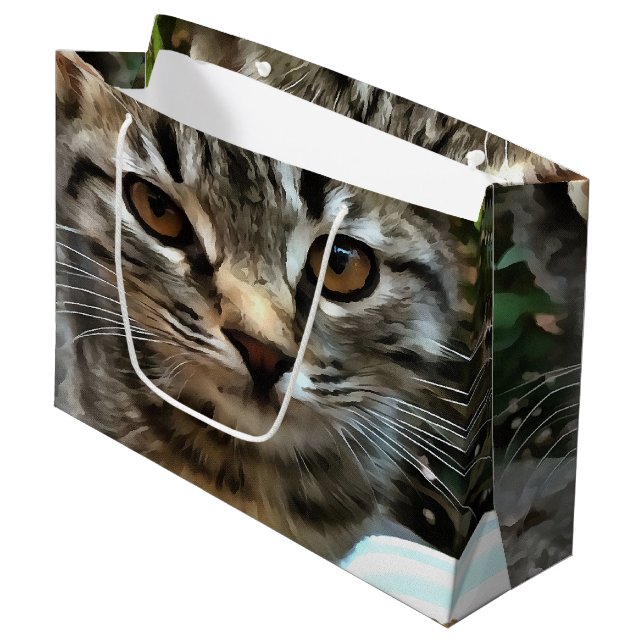 Tabby Cat Kitten Making Eye Contact Large Gift Bag (Front Angled)