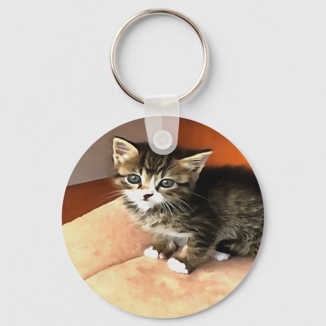 Tabby Cat Kitten Pet Portrait Key Ring (Front)