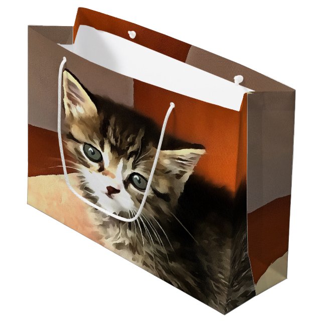 Tabby Cat Kitten Pet Portrait Large Gift Bag (Front Angled)