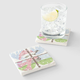 Tabby cat looking out the window stone coaster