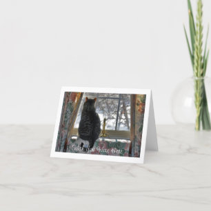 Tabby Cat Looking Out Window Card