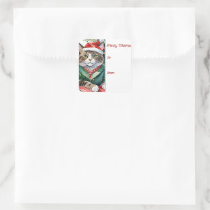 Tabby Cat Meowy Christmas Gift Tag