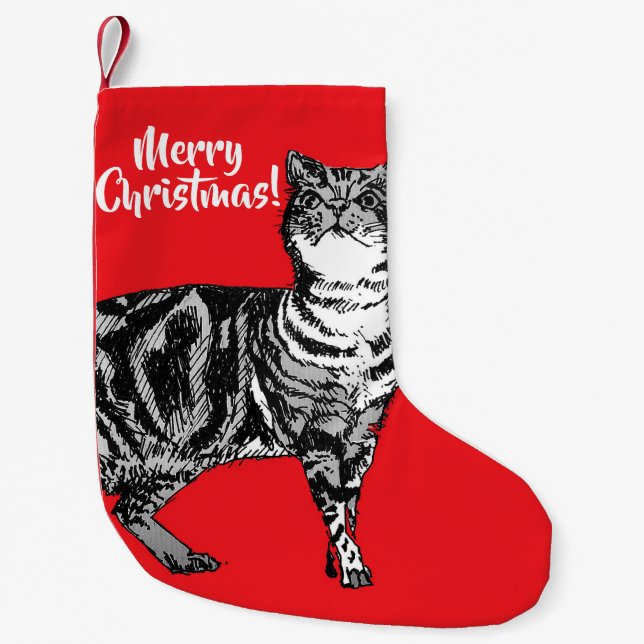 Tabby Cat Merry Cats Red Christmas Stocking (Front)