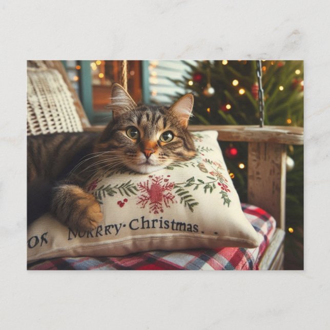 Tabby Cat Merry Christmas AI Postcard (Front)