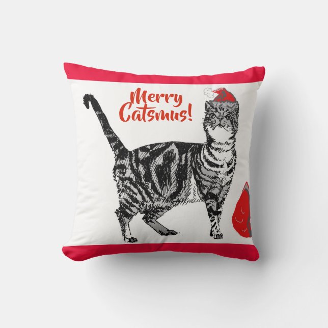 Tabby Cat Merry Christmas Catsmus Cushion (Front)