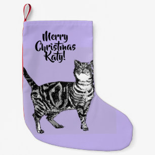 Tabby Cat Merry Christmas Purple lavender Stocking
