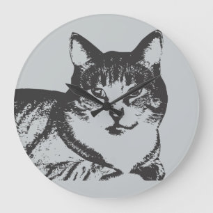 Tabby Cat Monochrome Wall Clock
