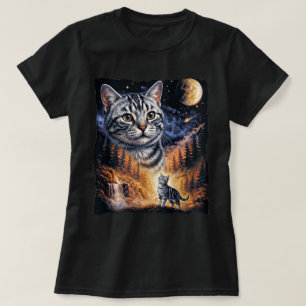 Tabby Cat Moon Forest Fantasy Art T-Shirt