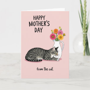 Tabby Cat Mothers Day Floral Card