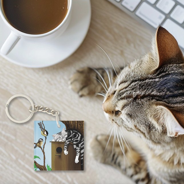 Tabby Cat Napping Birdhouse Key Ring (Creator Uploaded)
