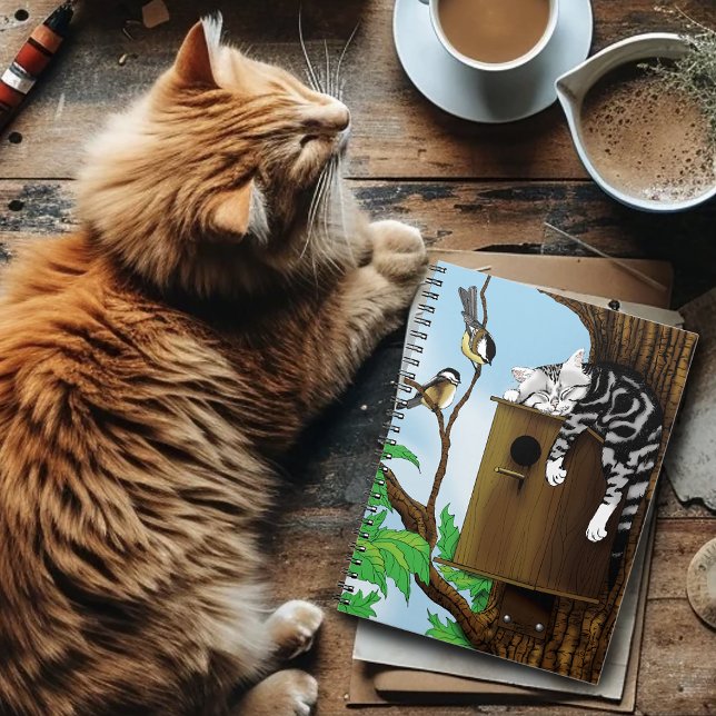 Tabby Cat Napping Birdhouse Spiral Notebook (Creator Uploaded)