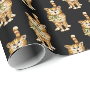 tabby cat on black wrapping paper