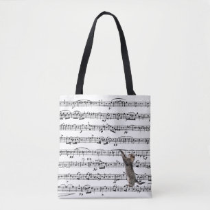 Tabby Cat On Sheet Music Tote Bag