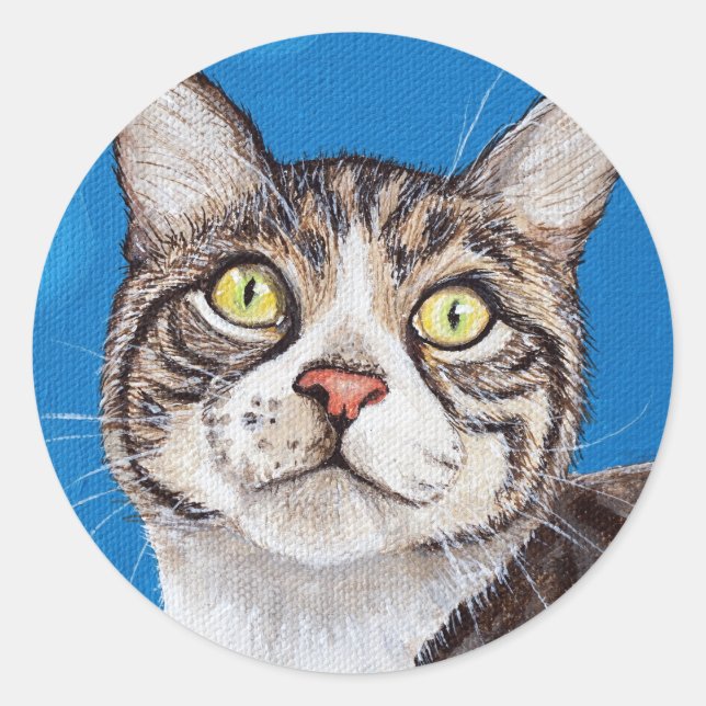 Tabby Cat Painting Classic Round Sticker (Front)