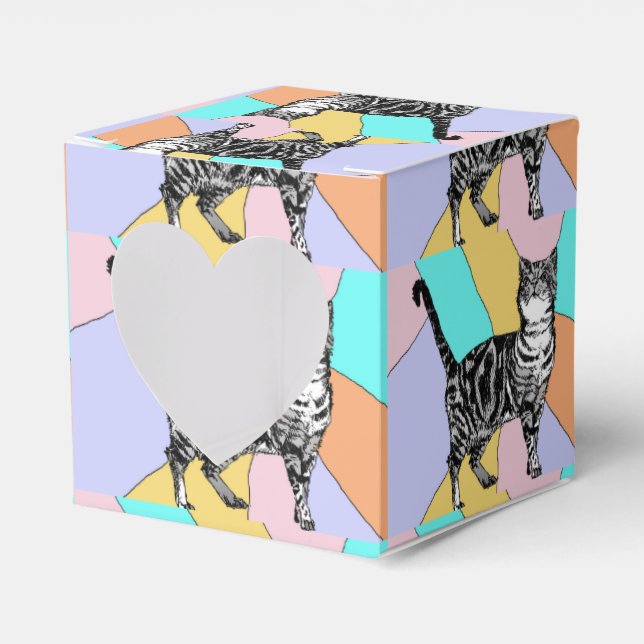 Tabby Cat Pastel Birthday Cats Cake Favor Box (Front Side)