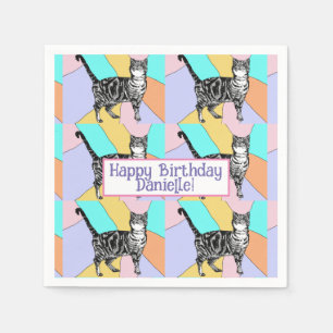 Tabby Cat Pastel Birthday Cats Cake Favour Box Napkin