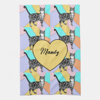 Tabby Cat Pastel Colors Tea Towel Womans Name