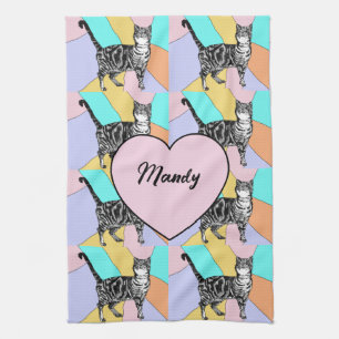 Tabby Cat Pastel Colors Tea Towel Womans Name