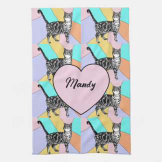 Tabby Cat Pastel Colors Tea Towel Womans Name
