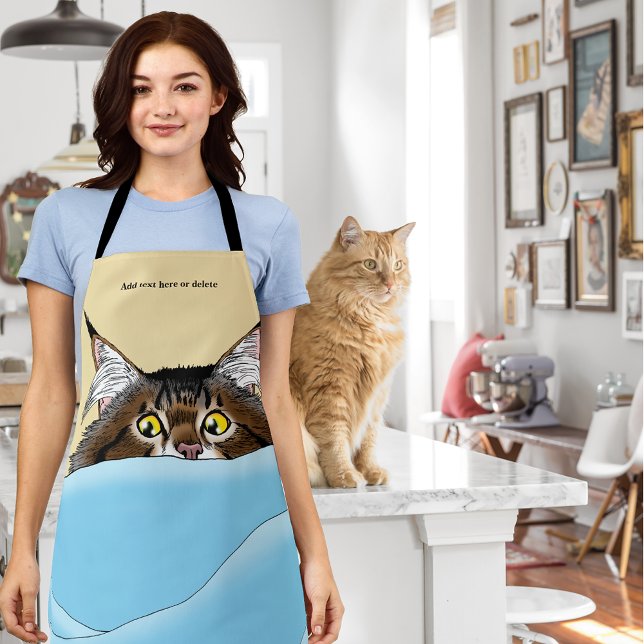 Tabby Cat Peeking Blue Fantasy Apron (Creator Uploaded)